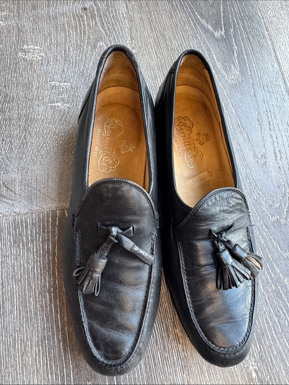 Vintage Carroll & Co Men's Black Leather Tassel Loafers